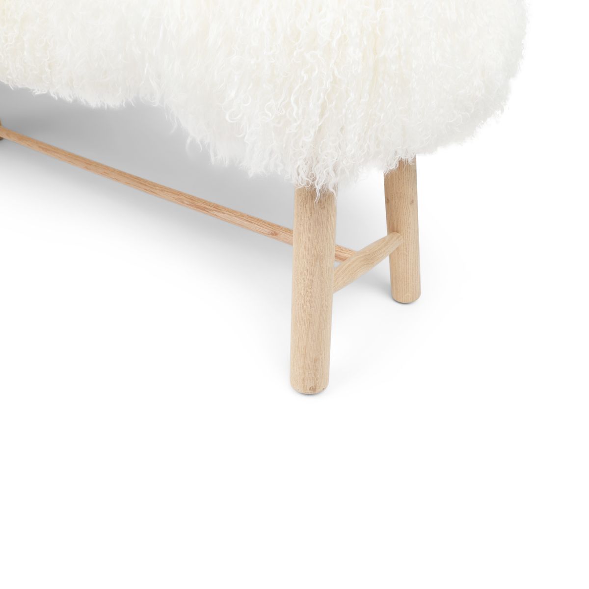 Bench with Tibetan Sheepskin | Oak Legs | 140x35x45 cm Ivory