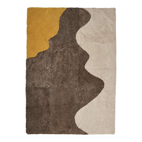 Short Wool Curly Sheepskin River Design Rug | 170x240 cm Yellow/Taupe/Beige