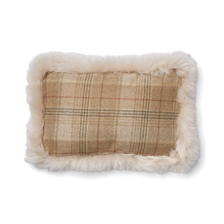 Wool Cushion Rectangular | Doublesided | Long Wool trim | 34x52 cm Sand-Beige/Linen