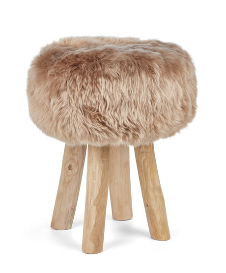 Long Wool Stool Cover | Ø35xH17 cm Warm Sand