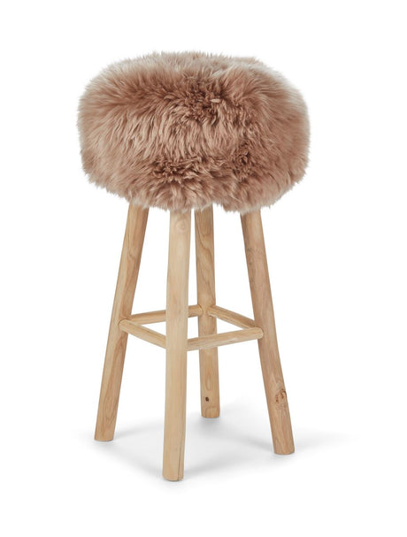 Theo Bar Stool + Cover | Oak Legs | New Zealand Sheepskin Warm Sand