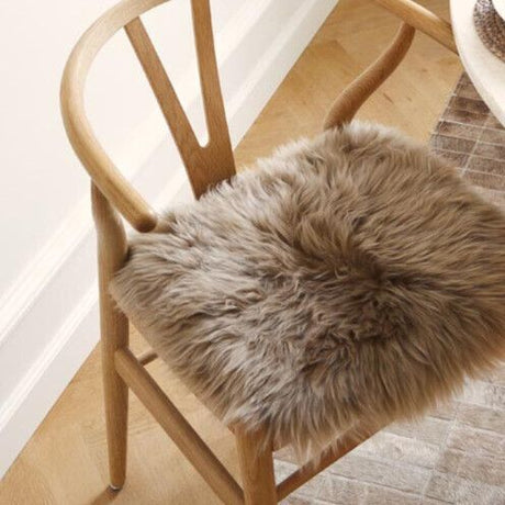 Long Wool Sheepskin Seat Cover | With Filling | 37x37 cm Black