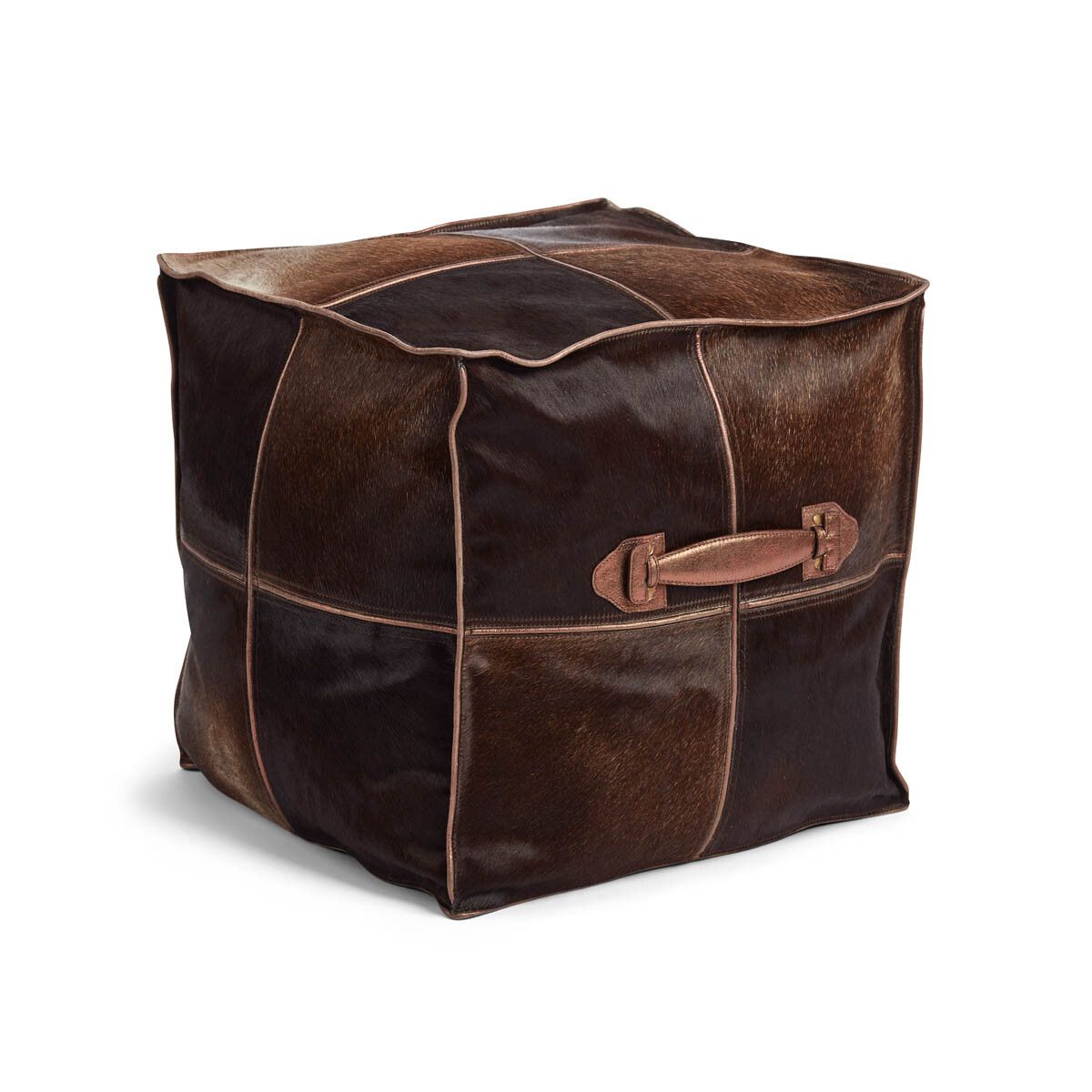Calf Leather Pouf W handle Square 45x45x45 cm