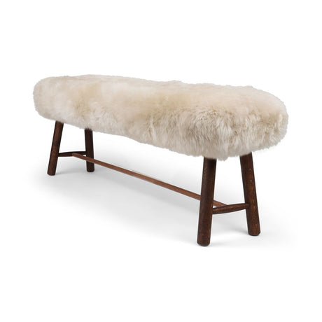 Theo Bench | New Zealand Long Wool Sheepskin | Dark Oil Oak Legs | 140x35x45 cm