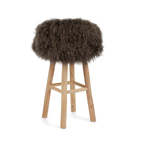 Theo Bar Stool + Cover | Oak Legs | Tibet Sheepskin Taupe