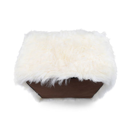 Long Wool Sheepskin Pouf Ivory