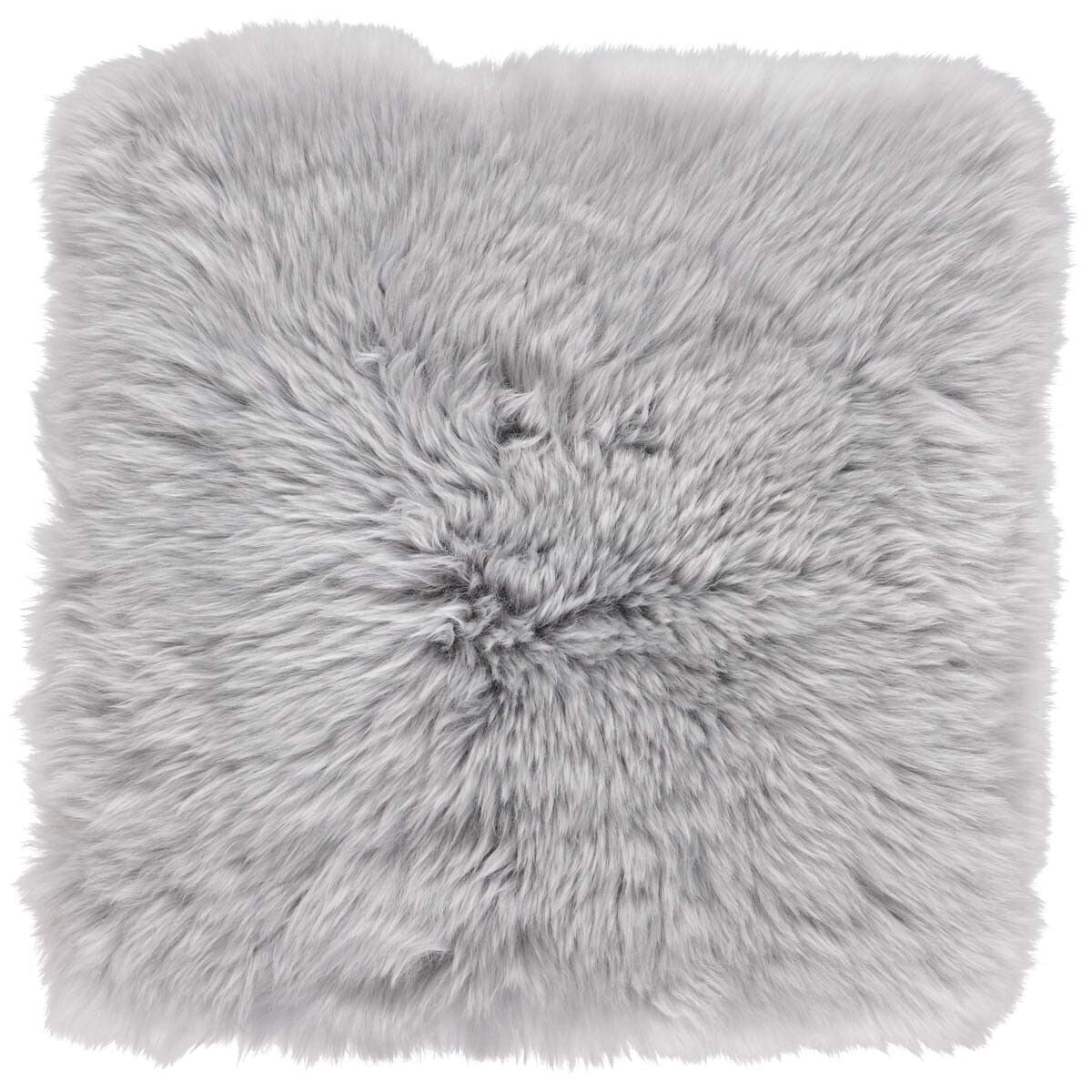Long Wool Sheepskin Seat Cover | With Filling | 37x37 cm Light Grey