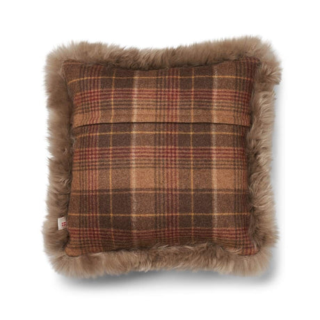 Wool Cushion | Doublesided | Long Wool trim | 52x52 cm Cocoa-Dark Brown/Taupe