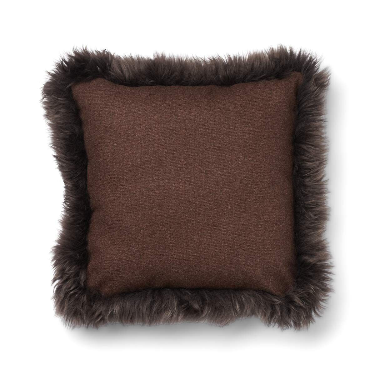 Wool Cushion | Long Wool trim  | 52x52 cm |34x52 cm Brown/Walnut