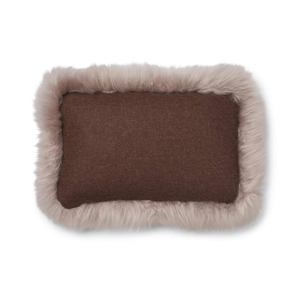 Wool Cushion | Long Wool trim  | 52x52 cm |34x52 cm Brown/Dove