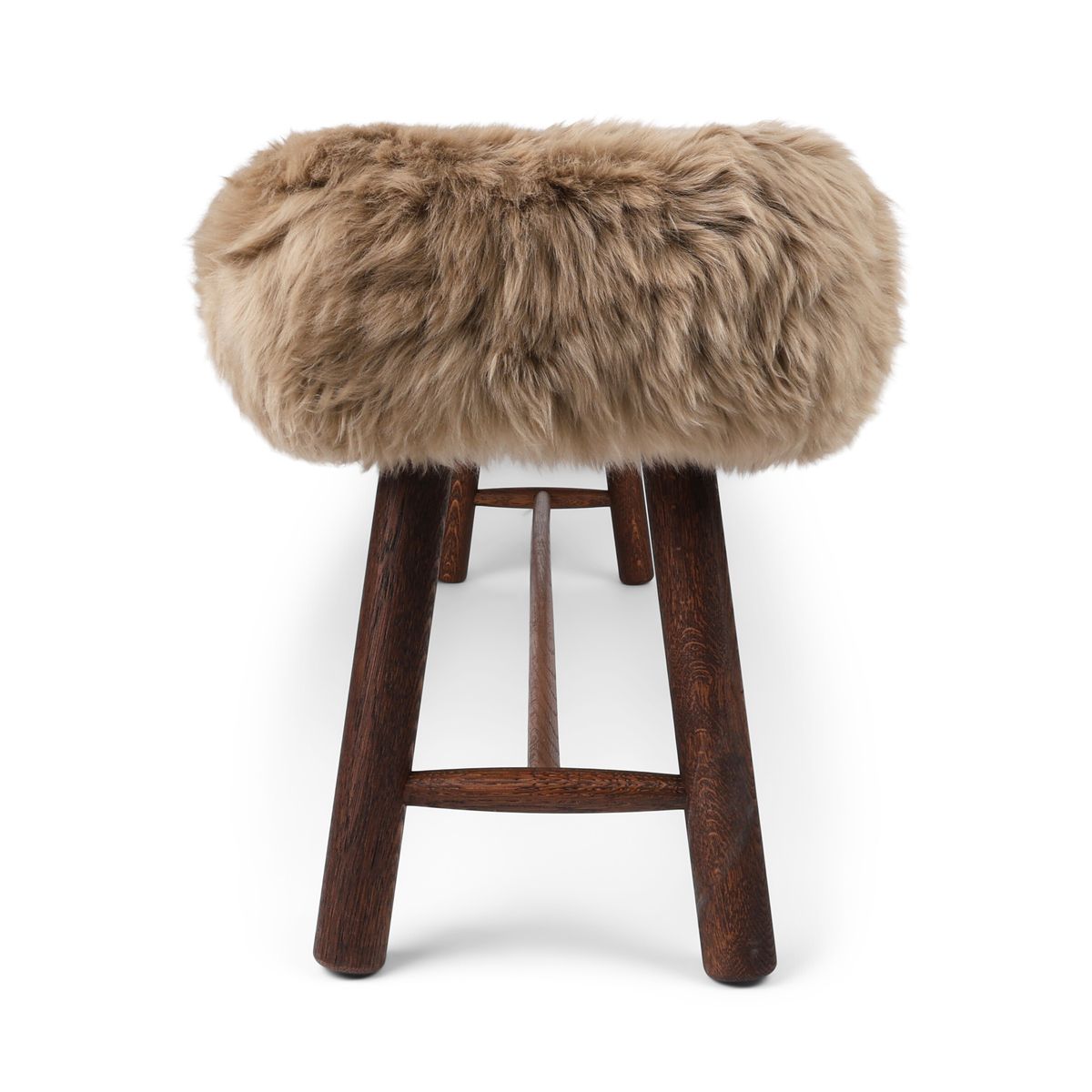 Theo Bench | New Zealand Long Wool Sheepskin | Dark Oil Oak Legs | 140x35x45 cm Taupe