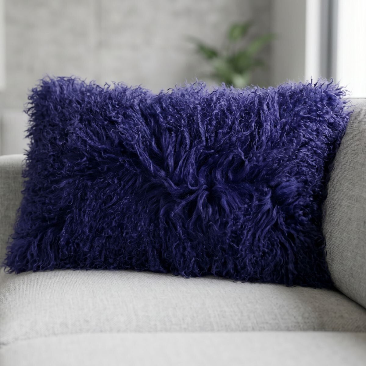Mongolian Curly Cushion  Navy Blue