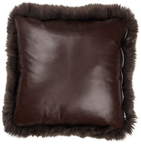Long-Wool Sheepskin Cushion | LW | Leather backing | 50x50 cm Walnut