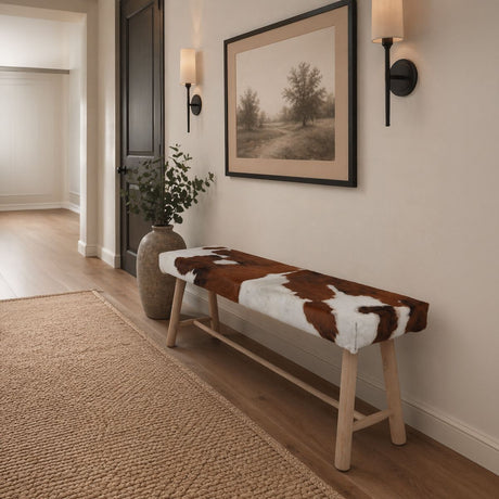 Theo Cowhide Bench | Oak Legs | 140x35x45 cm Black/White