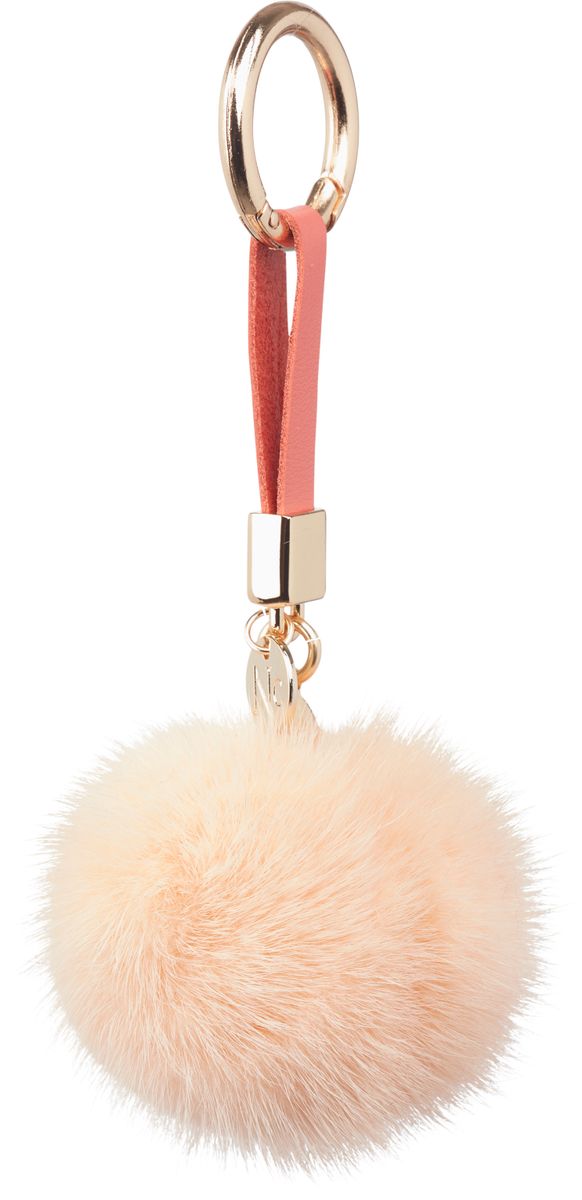 Pom Pom Keyring Leather Strap Peach Pink