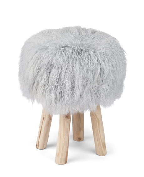 Theo Stool + Cover | Oak Legs | Mongolian Sheepskin Light Grey