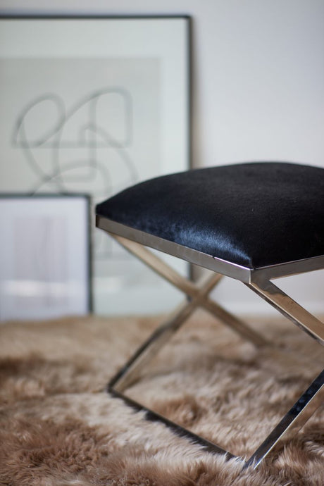 Stool Of Cow Hide | 45x45x45 cm Solid Black