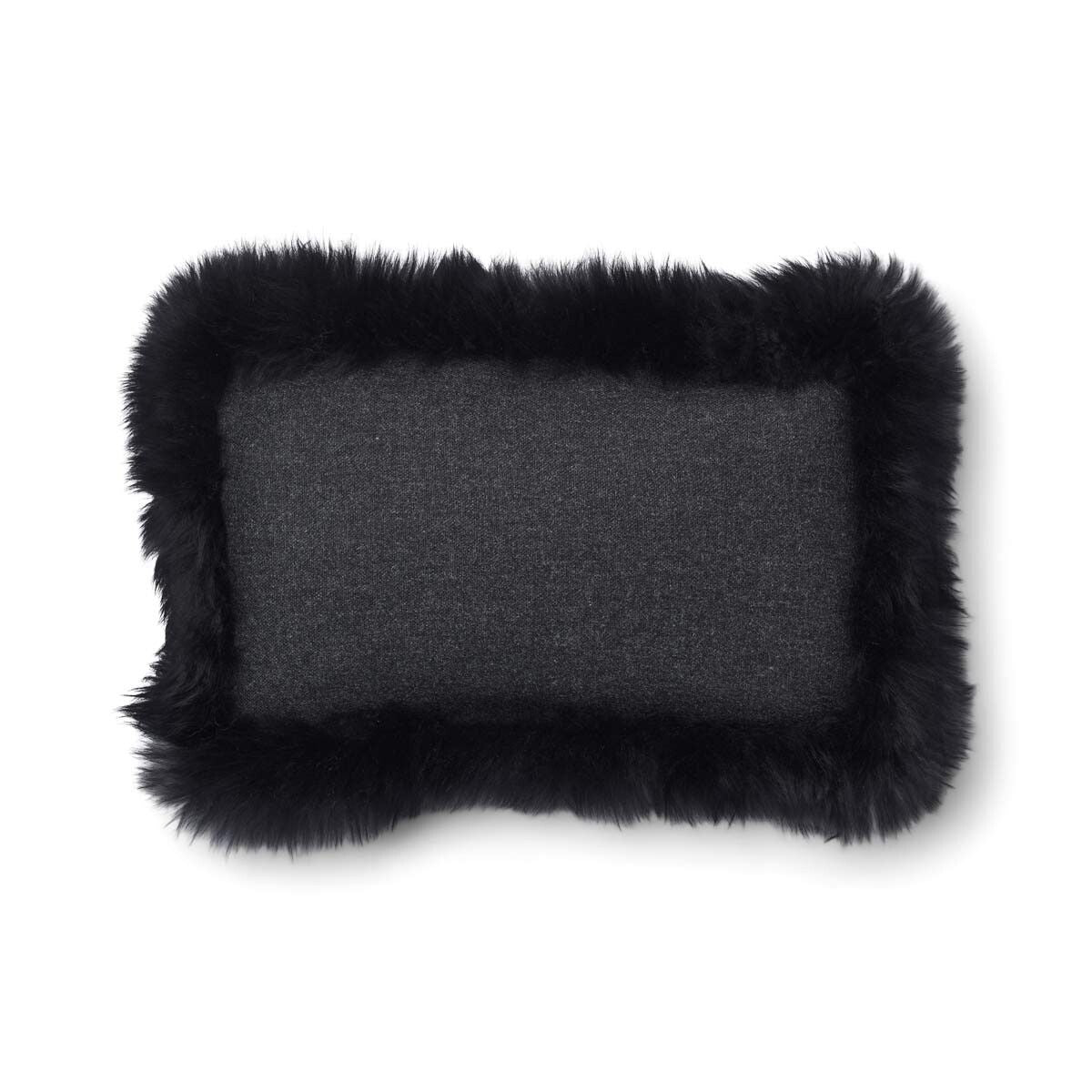 Wool Cushion | Long Wool trim  | 52x52 cm |34x52 cm Charcoal/Black