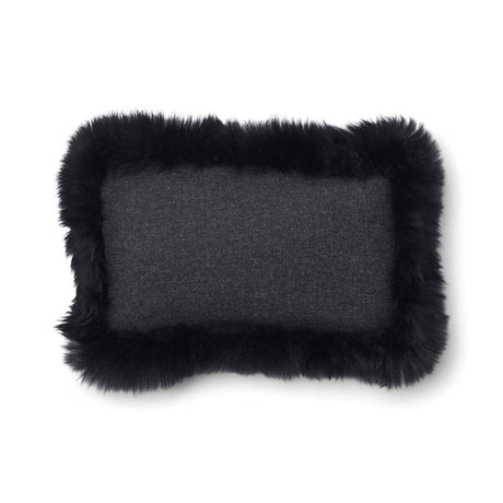 Wool Cushion | Long Wool trim  | 52x52 cm |34x52 cm Charcoal/Black