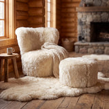 Skandi Footrest | Long Wool Sheepskin | New Zealand  Linen