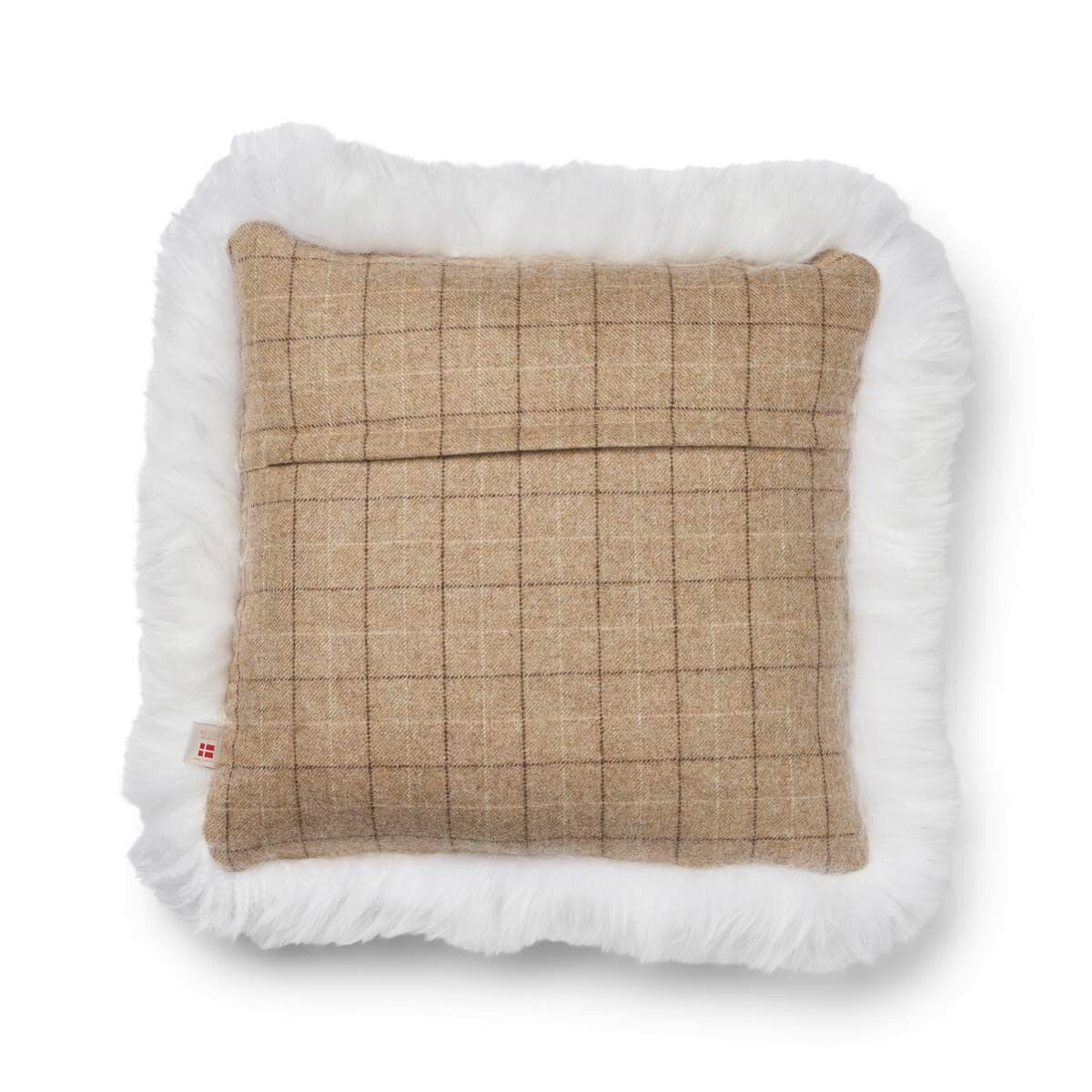 Wool Cushion | Doublesided | Long Wool trim | 52x52 cm | 34x52 cm Oatmeal-Beige/Ivory