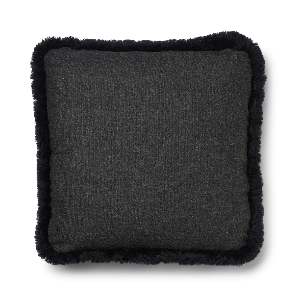 Short-Wool Sheepskin Cushion | SW trim | 52x52 cm | 34x52 cm Charcoal/Black
