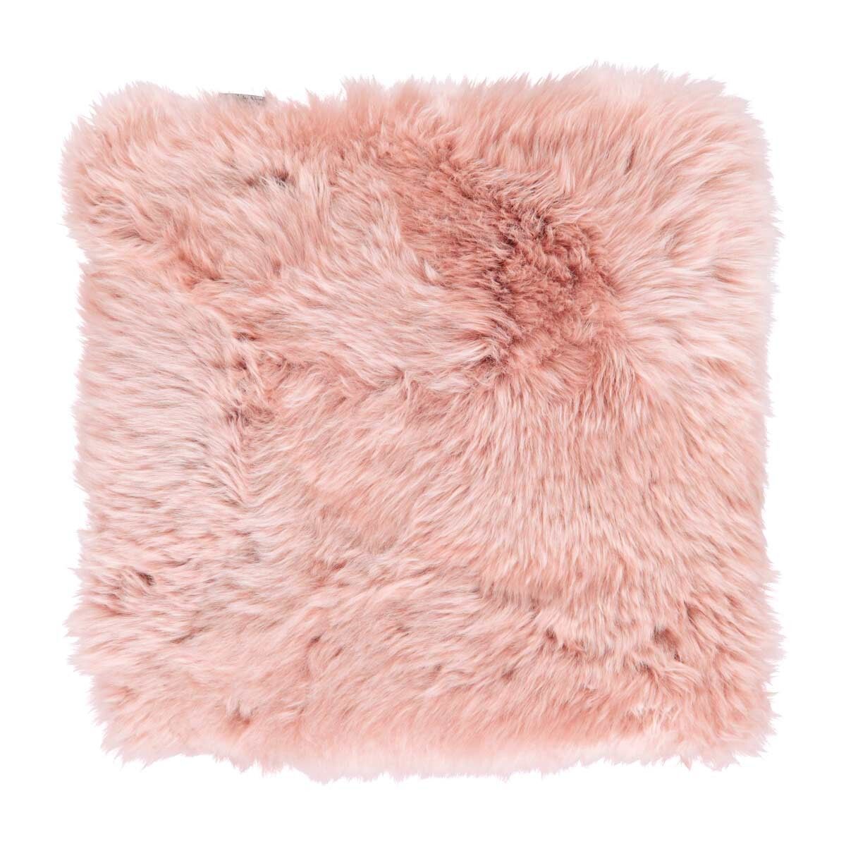 Long Wool Sheepskin Seat Cover | With Filling | 37x37 cm Rosa