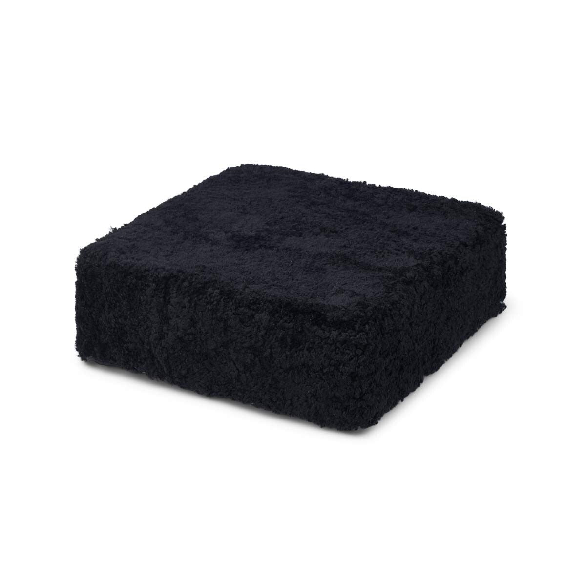 Short Wool Curly Sheepskin Pouf Black