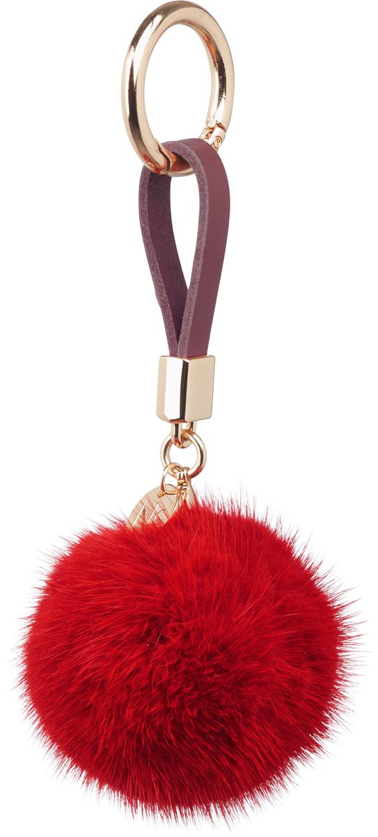 Pom Pom Keyring Leather Strap Orange Red