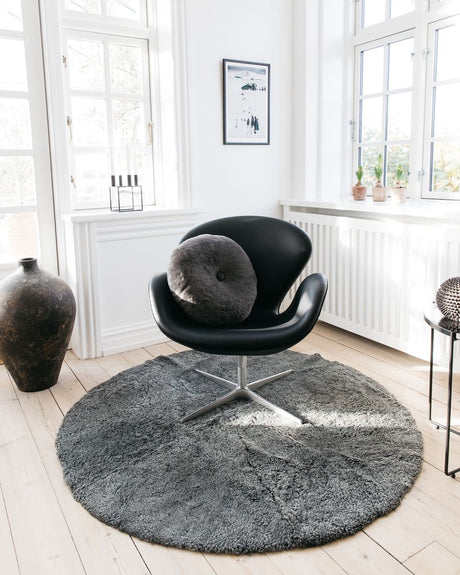 Short Wool Curly Sheepskin Design Rug | D140 cm Light Grey