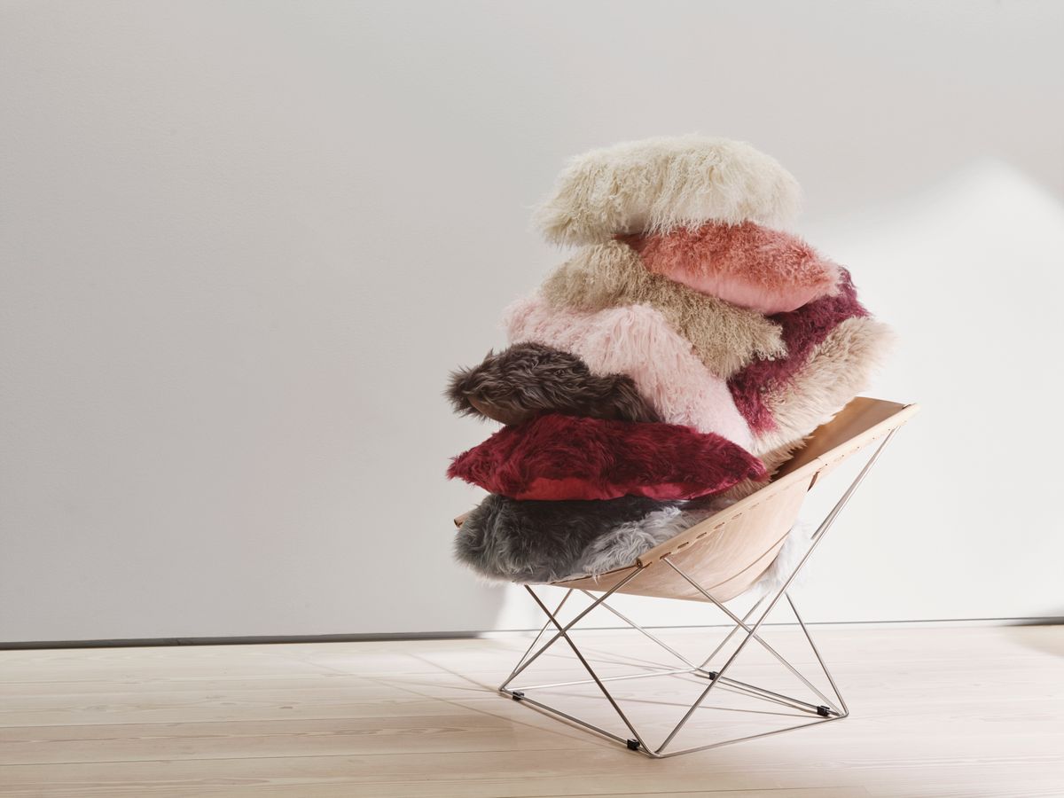 Snow Collection Curly Cushion | Mongolian Sheepskin  Cloud Grey/Snow Top
