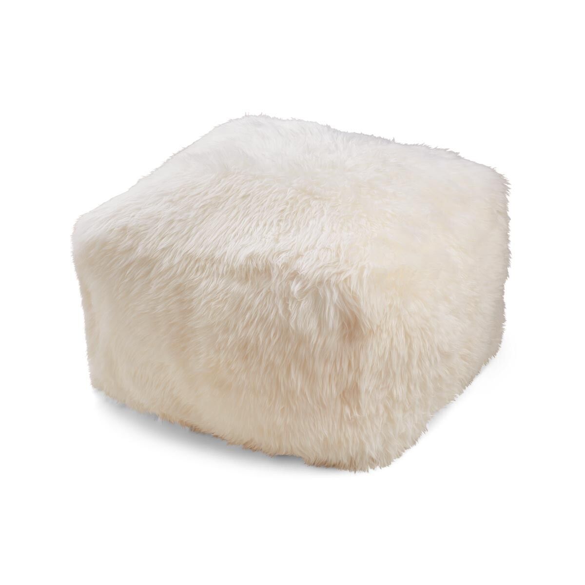 Long Wool Sheepskin Pouf Linen