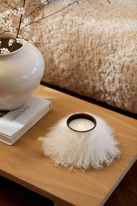 Scented Candle with Sheepskin Cover White