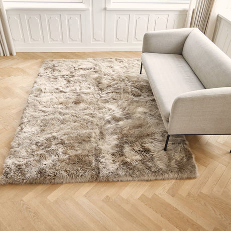 Long Wool Sheepskin Design Rug Black