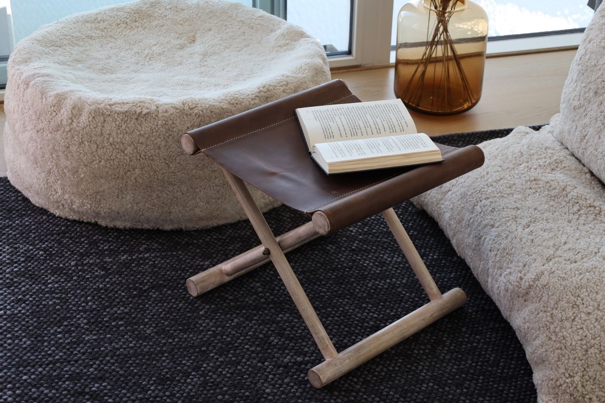 Calf leather Stool | 40x40x33 cm Dark Brown