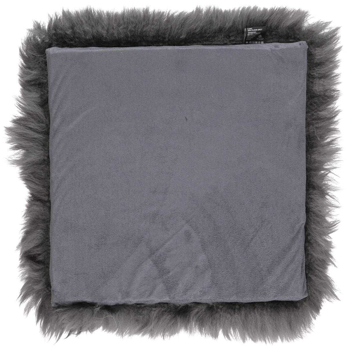 Long Wool Sheepskin Seat Cover | With Filling | 37x37 cm Steel