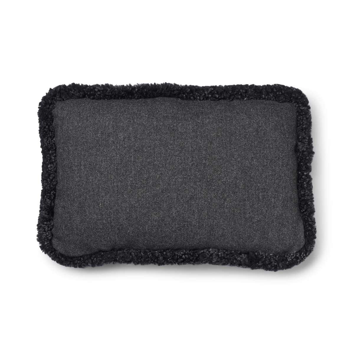 Short-Wool Sheepskin Cushion | SW trim | 52x52 cm | 34x52 cm Charcoal/Anthracite
