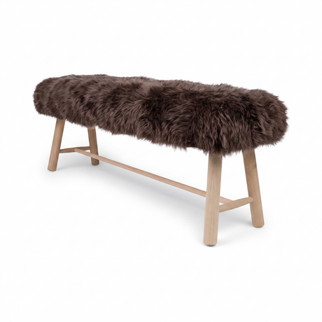 Theodor Bench | New Zealand Long Wool Sheepskin | 140x35x45 cm Walnut