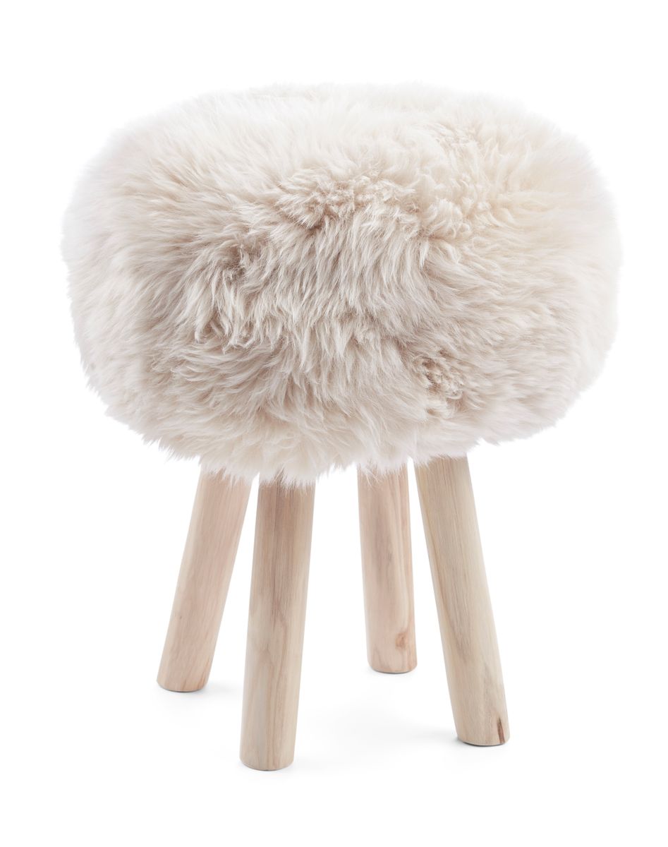 New Zealand Sheepskin Stool Cover | Ø35xH17 cm Linen