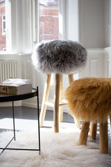 Long Wool Stool Cover | Ø35xH17 cm Light Grey