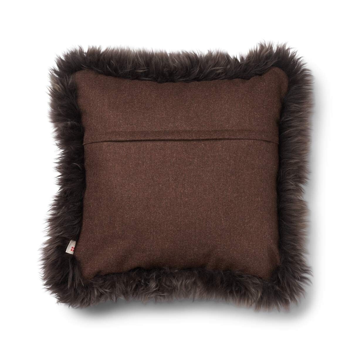 Wool Cushion | Long Wool trim  | 52x52 cm |34x52 cm Brown/Walnut