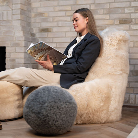 Sheepskin Bean Bag Chair | Long Wool | 100x100x80 cm Black