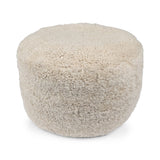 Short Wool Curly Sheepskin Pouf Pearl