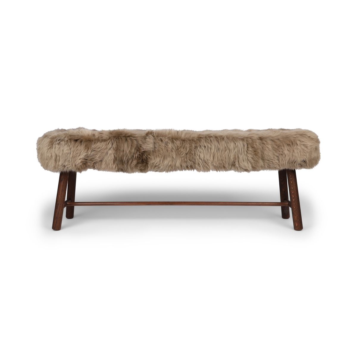 Theo Bench | New Zealand Long Wool Sheepskin | Dark Oil Oak Legs | 140x35x45 cm Taupe