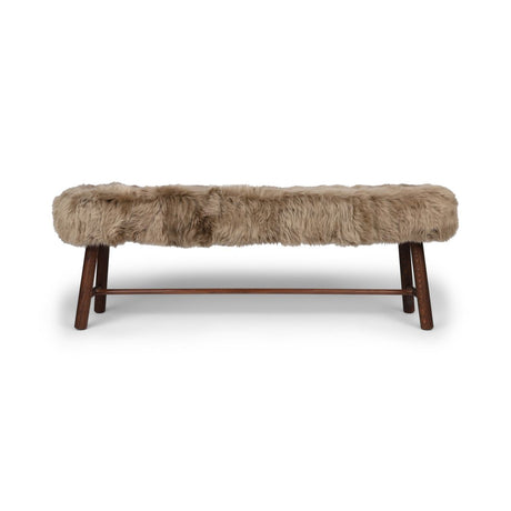 Theo Bench | New Zealand Long Wool Sheepskin | Dark Oil Oak Legs | 140x35x45 cm Taupe