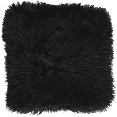 Long Wool Sheepskin Seat Cover | With Filling | 37x37 cm Black