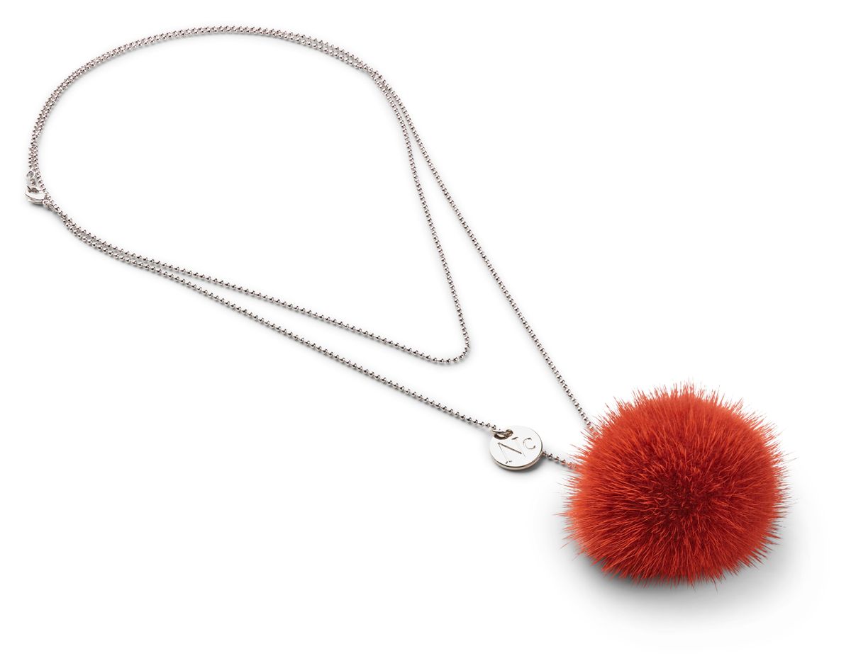 Necklace Pom Pom  Brick Red