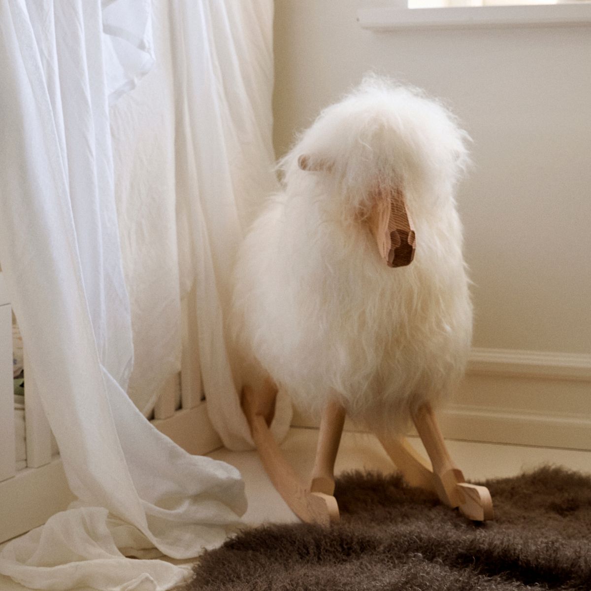 Rocking Sheep Short Wool | L85xW25xH60 cm | Large Ivory