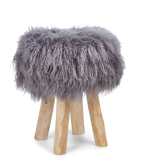 Theo Stool + Cover | Oak Legs | Mongolian Sheepskin Steel