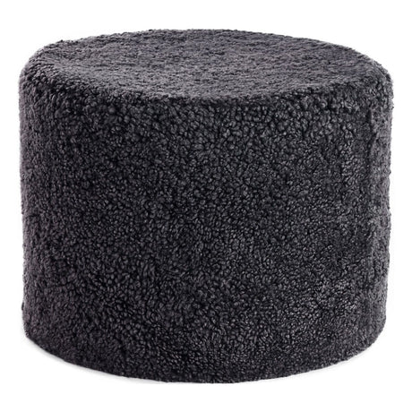 Short Wool Curly Sheepskin Pouf Anthracite